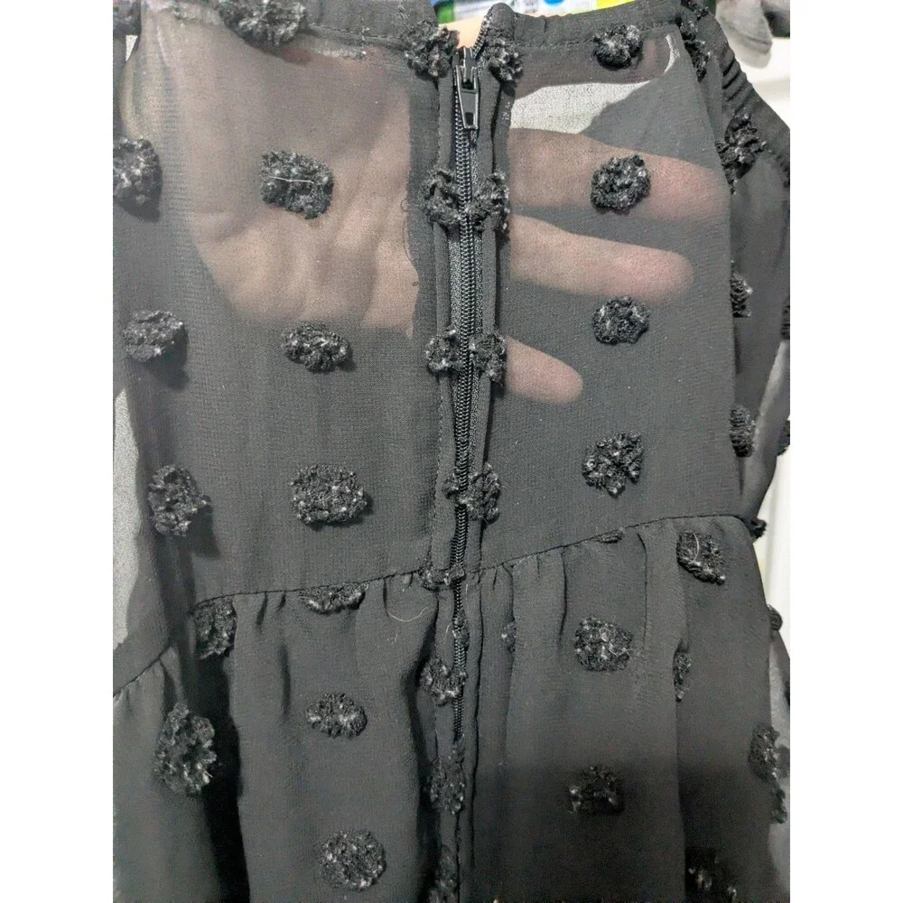 Mi Ami Black Tiered Polka Dot Spaghetti Strap Midi Dress XS - Picture 6 of 6